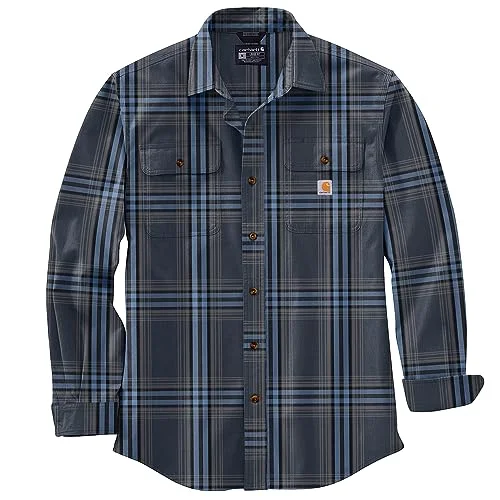 Carhartt 105947 Men's Loose Fit Heavyweight Flannel Long-Sleeve Plaid Shirt - Large Tall - Navy