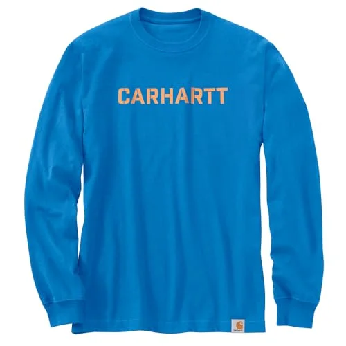 Carhartt 105951 Men's Loose Fit Heavyweight Long-Sleeve Logo Graphic T-Shirt - Medium - Blue Glow