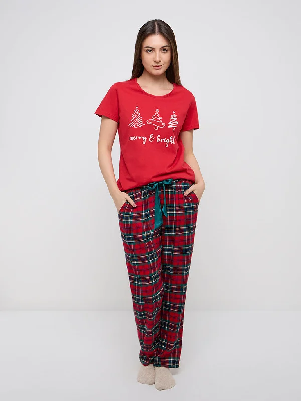 Wunderlove Red Checkered High-Rise Lounge Pants