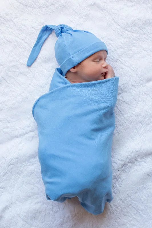 Sky Blue Swaddle Blanket & Newborn Hat Set