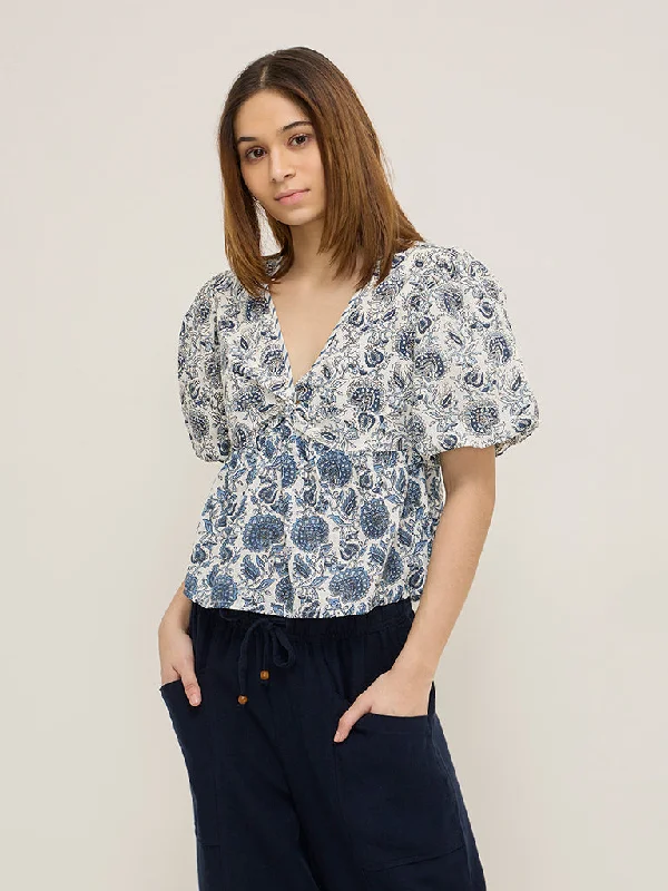 Bombay Paisley Blue Printed Cotton Top