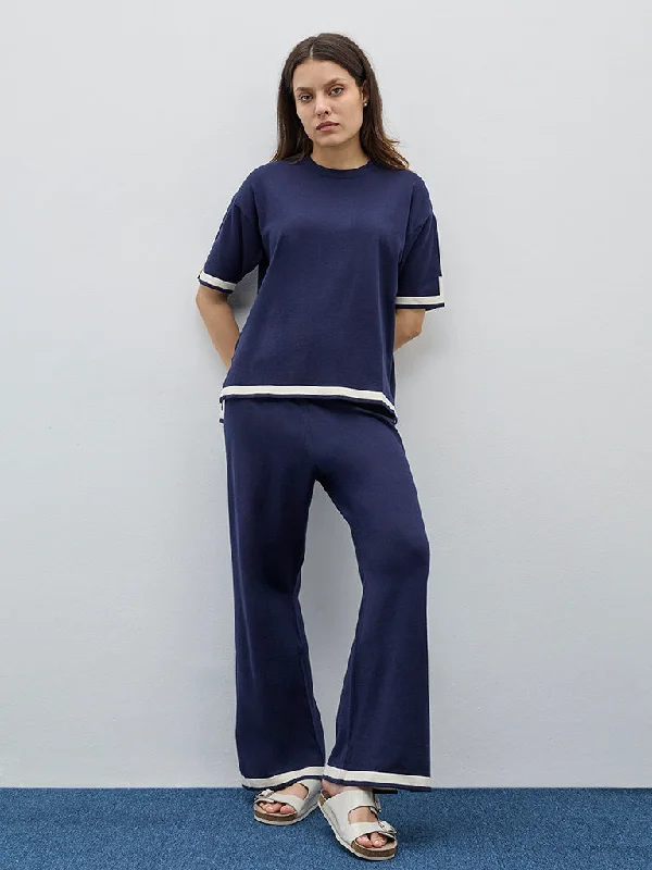 Wunderlove Navy Knitted High-Rise Lounge Pants