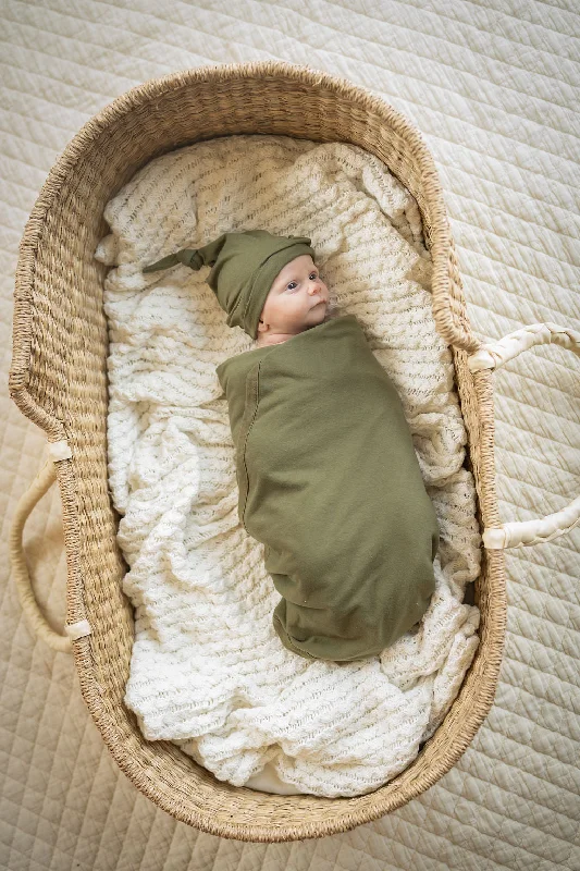 Olive Green Swaddle Blanket & Newborn Hat Set