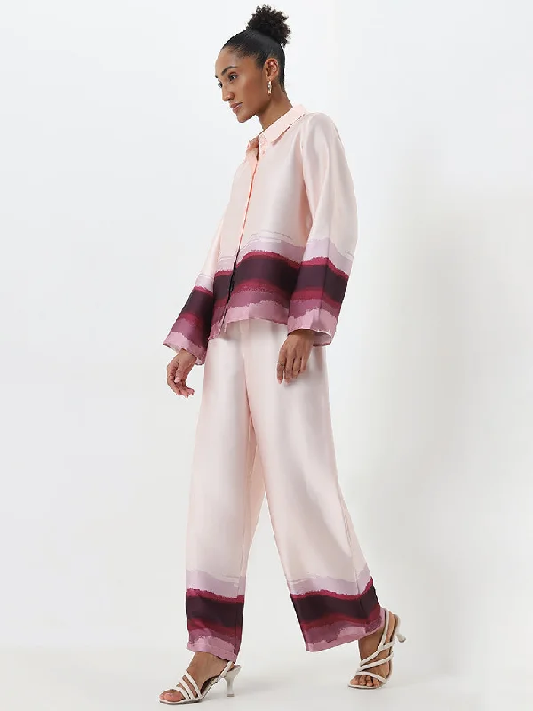 Wardrobe Light Pink Printed High-Rise Trousers