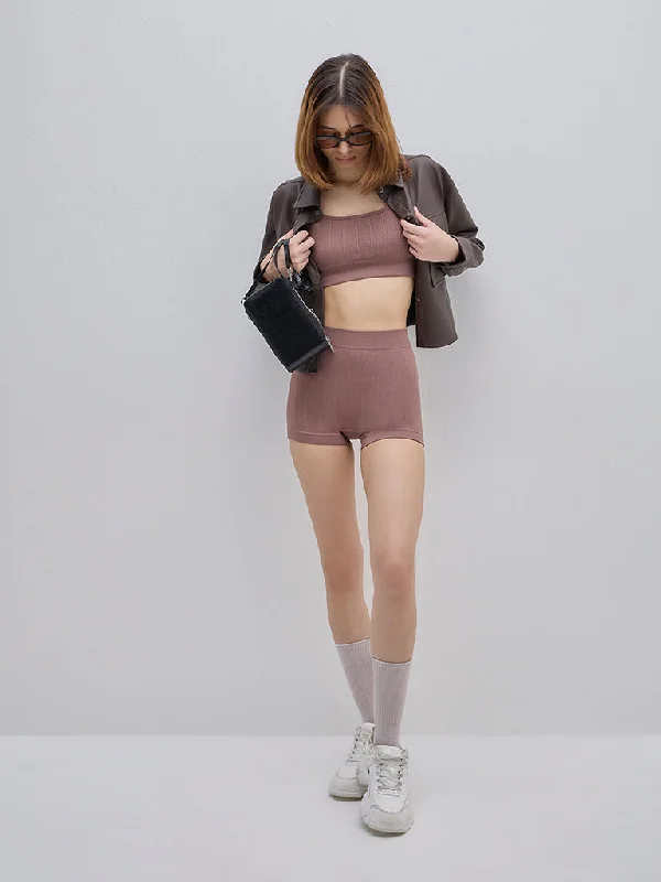 Superstar Mauve Textured High-Rise Boy Shorts Brief