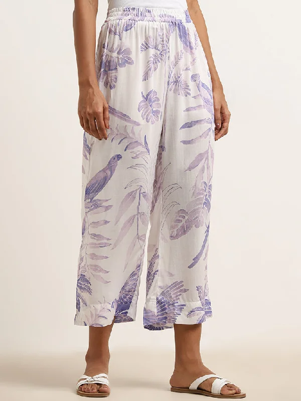 Utsa Lilac Foliage Printed High-Rise Palazzos