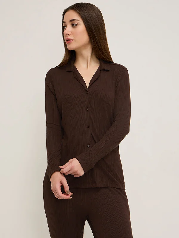 Wunderlove Brown Self-Striped Shirt