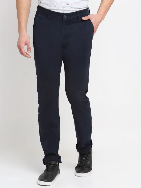 Men's Casual Flat front Navy Blue  Trousers