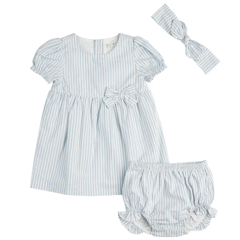 3 Piece Girls Striped Dress, Headband, & Bottoms