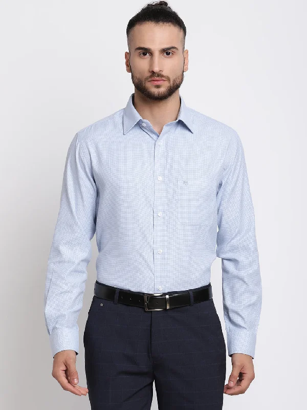 Men's Sky Blue Formal Self Textured Full Sleeve Shirt