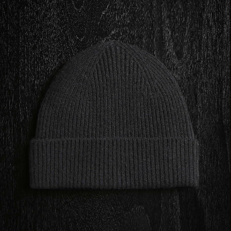 Solid Cashmere Beanie - Black