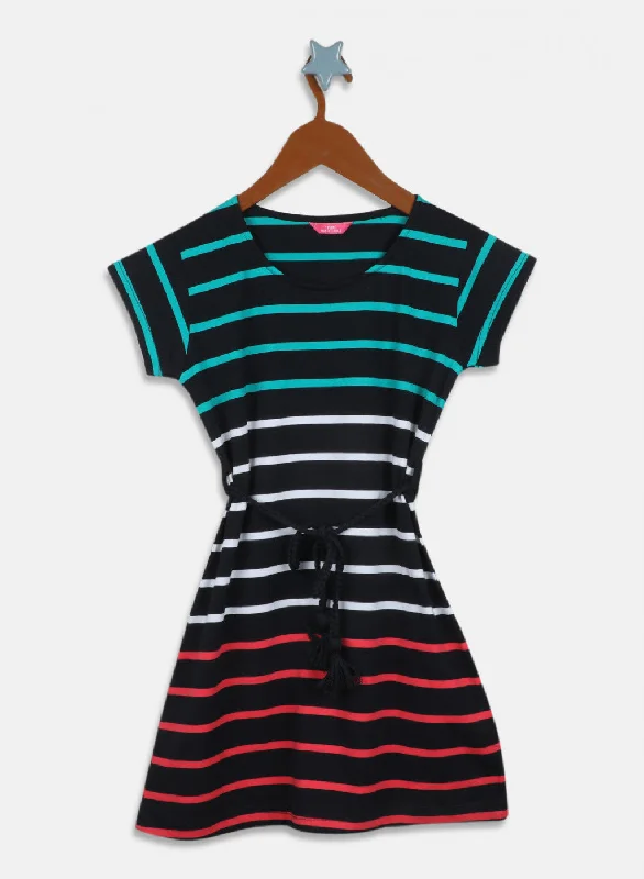 Girls Multicolor Stripe Dress