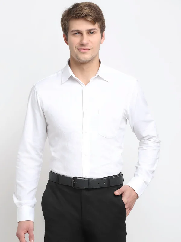 Men's White Formal Self textured Full Sleeve Shirt