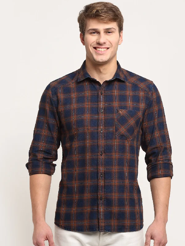 Men Cotton Checkered Brown Full Sleeve Casual Shirt for Men with Pocket