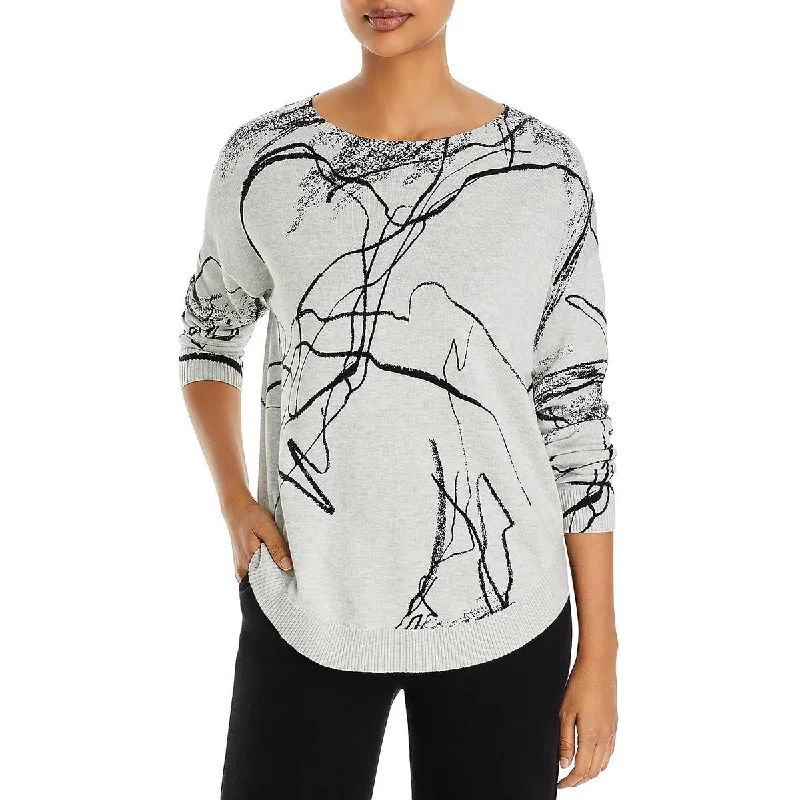 Womens Printed Crewneck Pullover Sweater