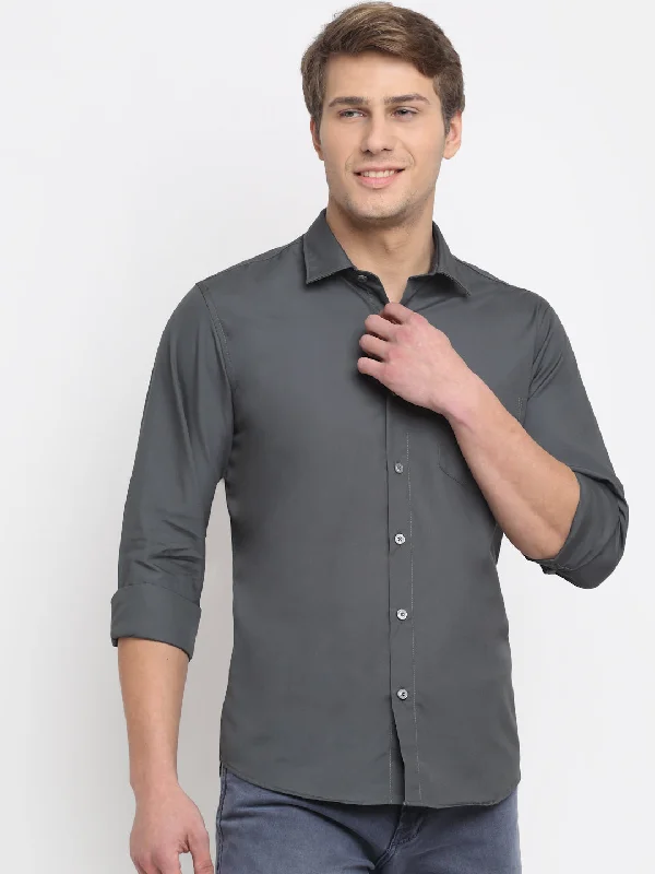 Men's Grey Casual Plain Full Sleeve Shirt