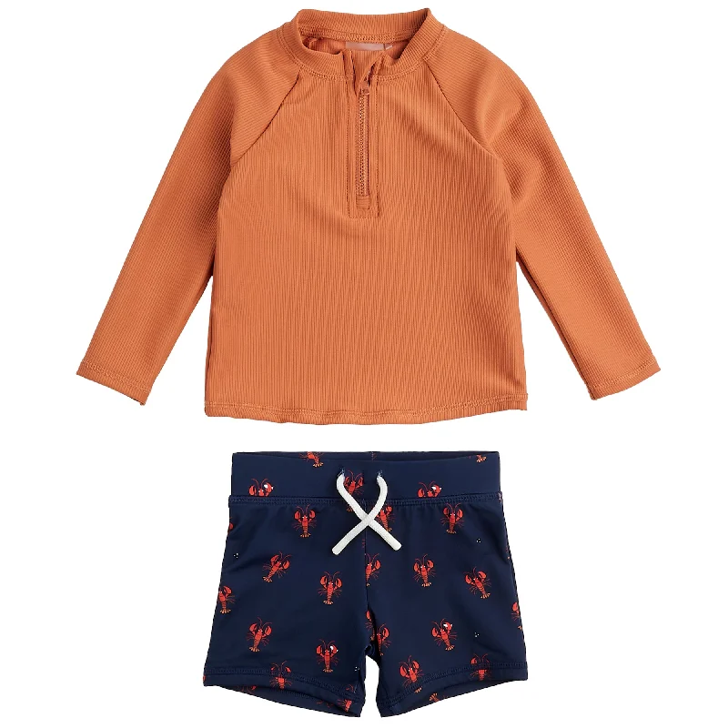 2 Piece Boys Rashguard & Lobster Swimsuit