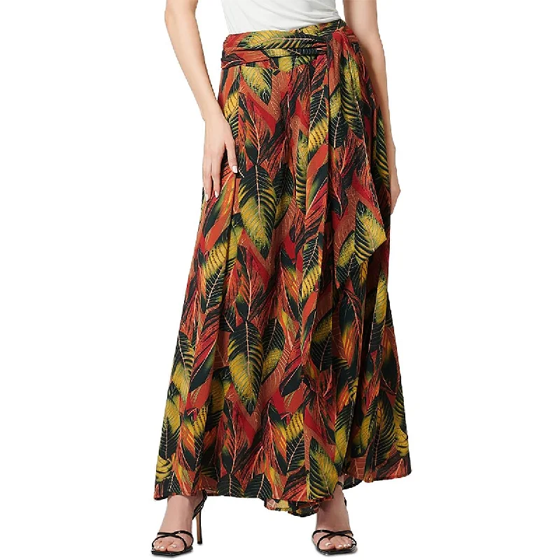 Gracia Womens Printed Tie Waist Wide Leg Pants