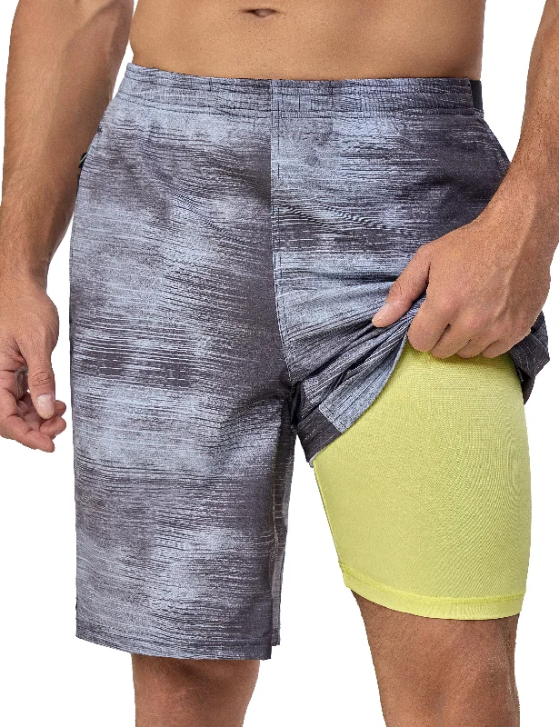 Men's Quick Dry Swim Trunks 9 Inch Stretch Board Shorts with Compression Liner