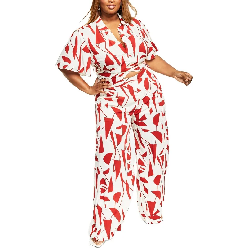 Nina Parker Womens Plus High Rise Printed Wide Leg Pants