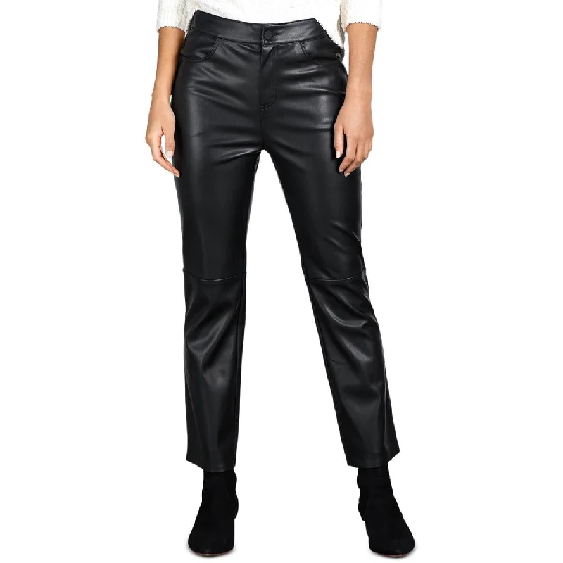 Sanctuary Womens Faux Leather Fleece Lined Cropped Pants