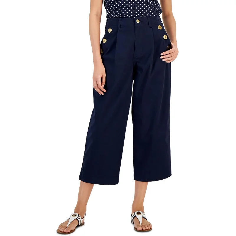 Tommy Hilfiger Womens High Rise Button Detail Wide Leg Pants