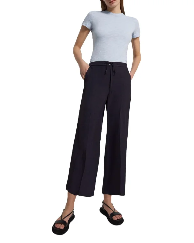 Wide Crop Pant In Washed Twill In Navy