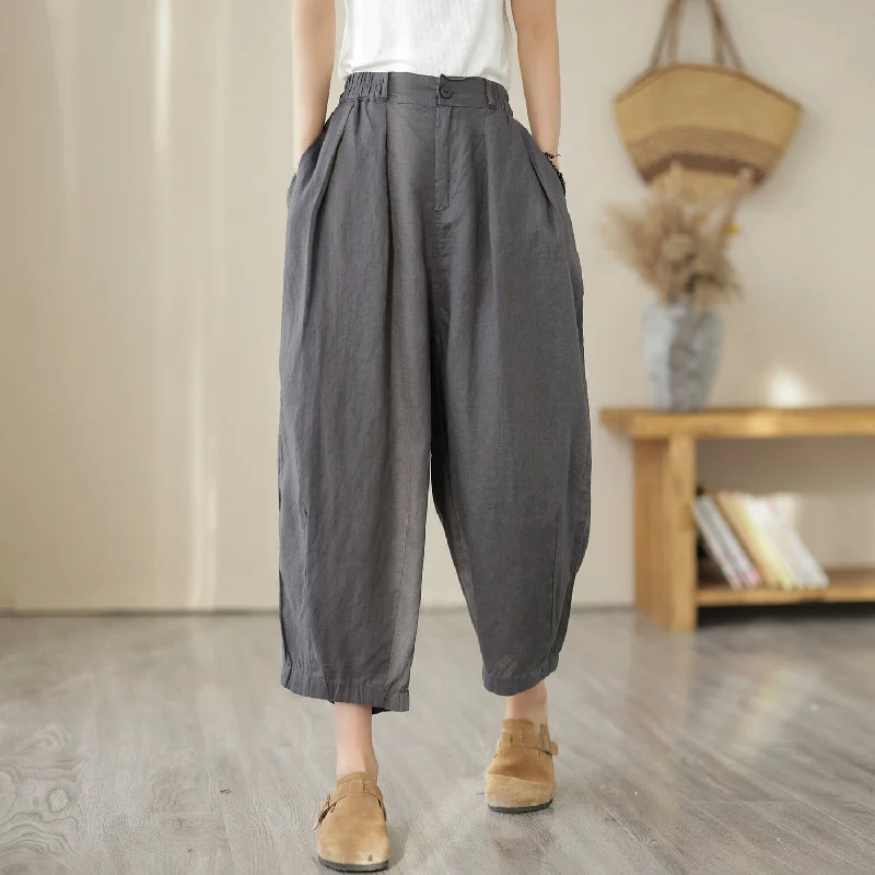 Women Summer Loose Solid Linen Pants